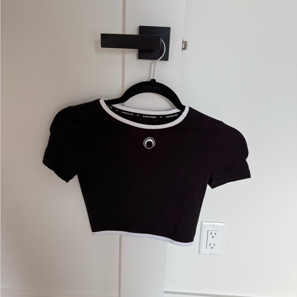Marine Serre Black Crop Top with White Accents